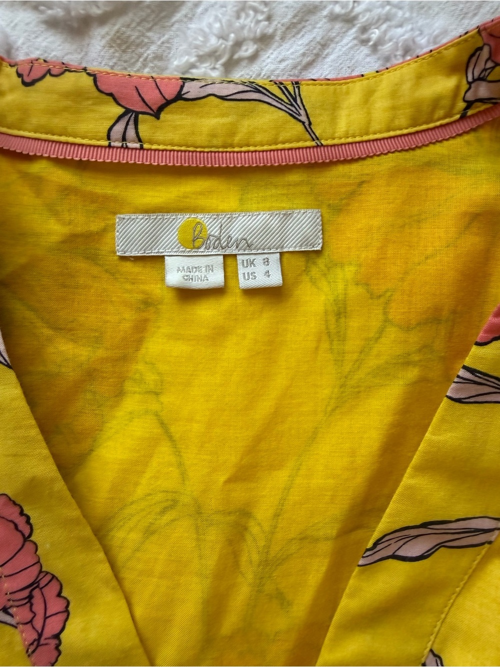 Boden Yellow Long-Sleeve V-Neck Floral Maxi Dress with Pink Blooms - Picture 3 of 3
